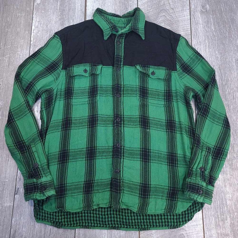 Polo Ralph Lauren Flannel Shirt Mens XL Green Plaid Quilted Yoke Relaxed Fit